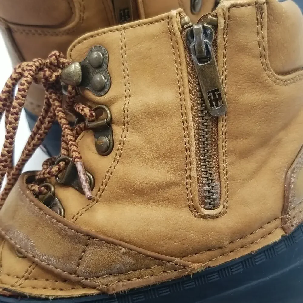 Tommy Hilfiger Women's SZ 8 Duck Boots Brown Blue Low Top Fleece Lined Leather